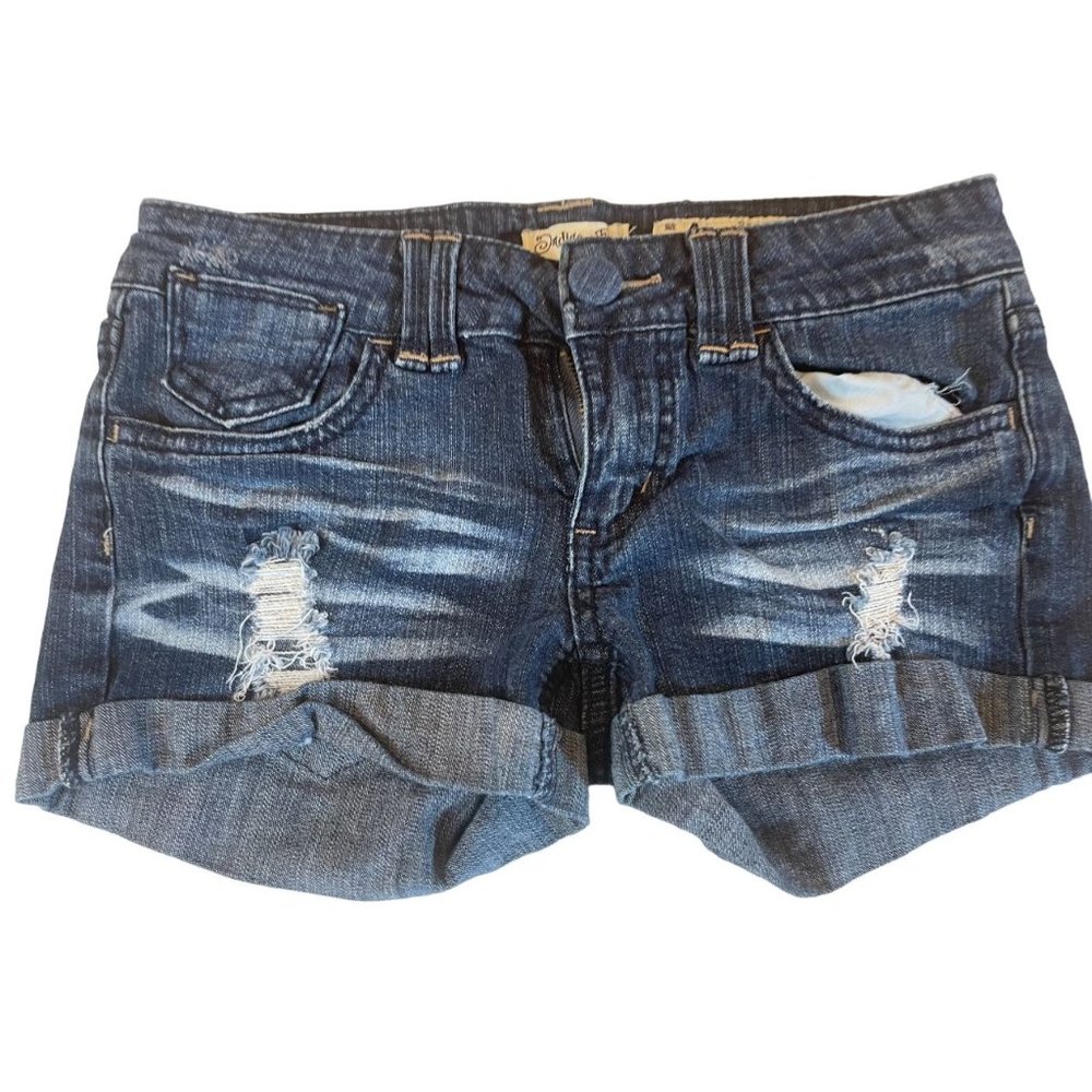 Indigo Rein Womens Boyfriend Shorts Roll Cuffed Hem Distressed Blue Size 1